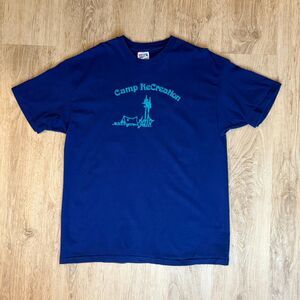 Hanes Camp Recreation Graphic T-Shirt Navy Blue XL Vintage Single StitchTee